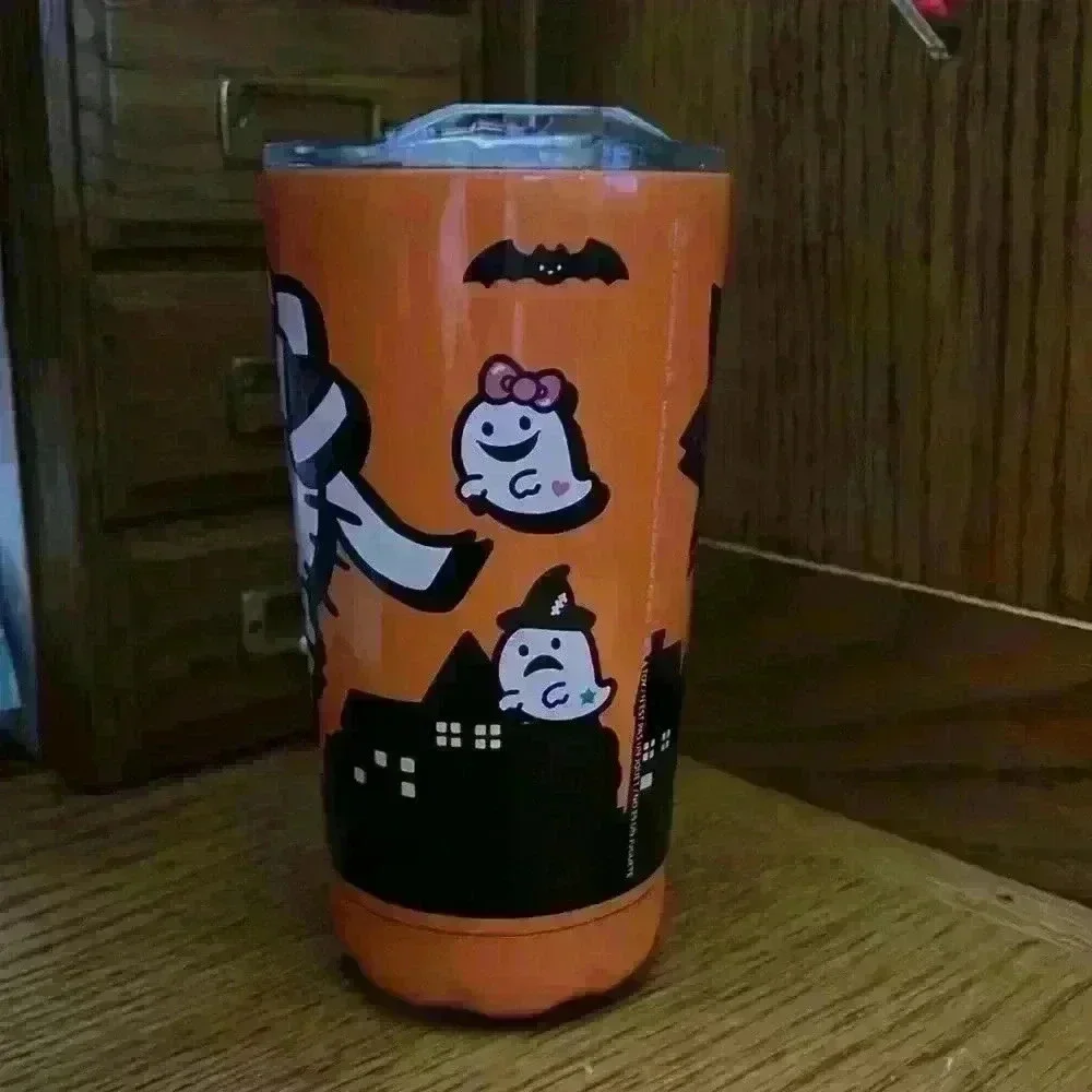 NEW Hello Kitty Halloween Mummy Ghost Insulated Travel Tumbler Mug orange